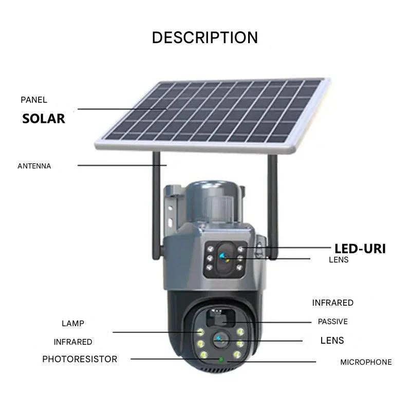 4K Wireless Security Camera with Dual Lens 10X Zoom and 360 Degree Rotation, Solar Powered