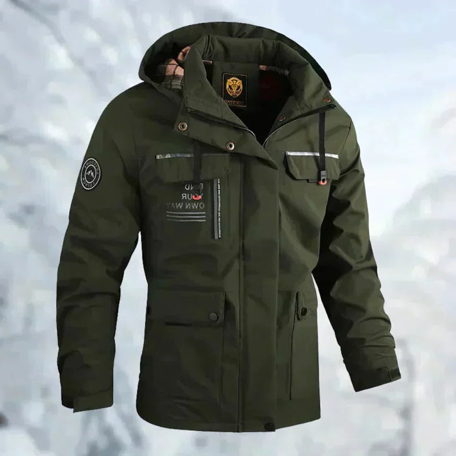 Waterproof Outdoor Jacket for Men with Removable Hood and Breathable Membrane