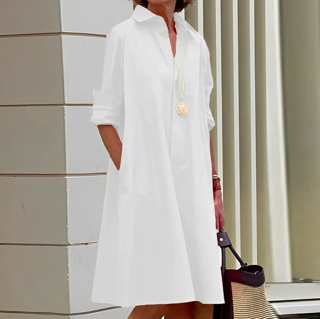 Polo Collar Dress with Relaxed Fit and Easy Care Fabric