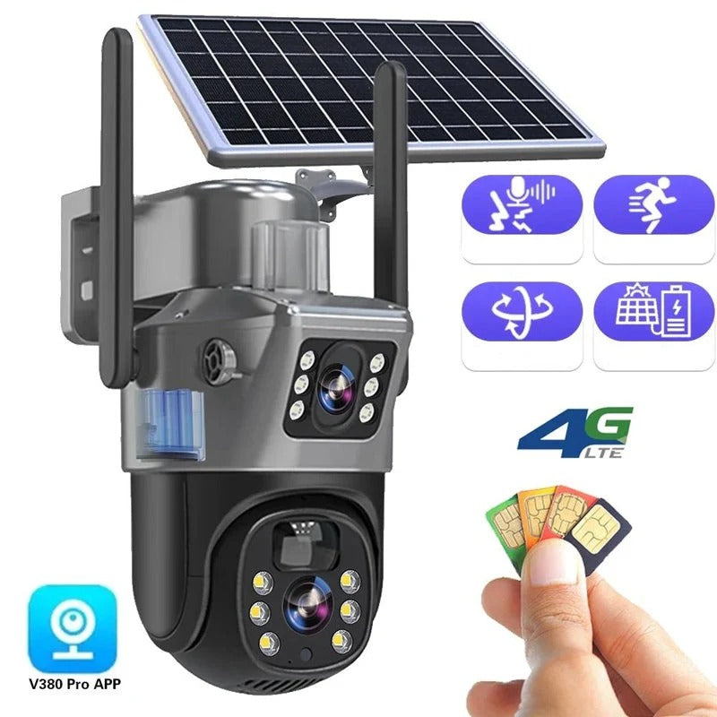 4K Wireless Security Camera with Dual Lens 10X Zoom and 360 Degree Rotation, Solar Powered