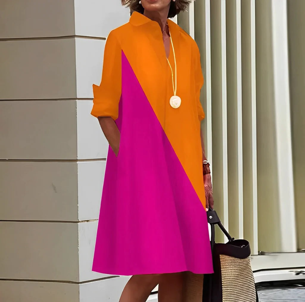 Polo Collar Dress with Relaxed Fit and Easy Care Fabric