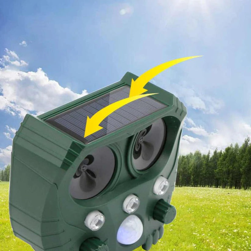 Motion Activated Ultrasonic Animal Deterrent with Solar Power and Flashing Lights for Gardens