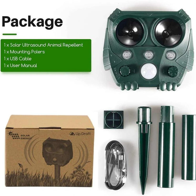 Motion Activated Ultrasonic Animal Deterrent with Solar Power and Flashing Lights for Gardens