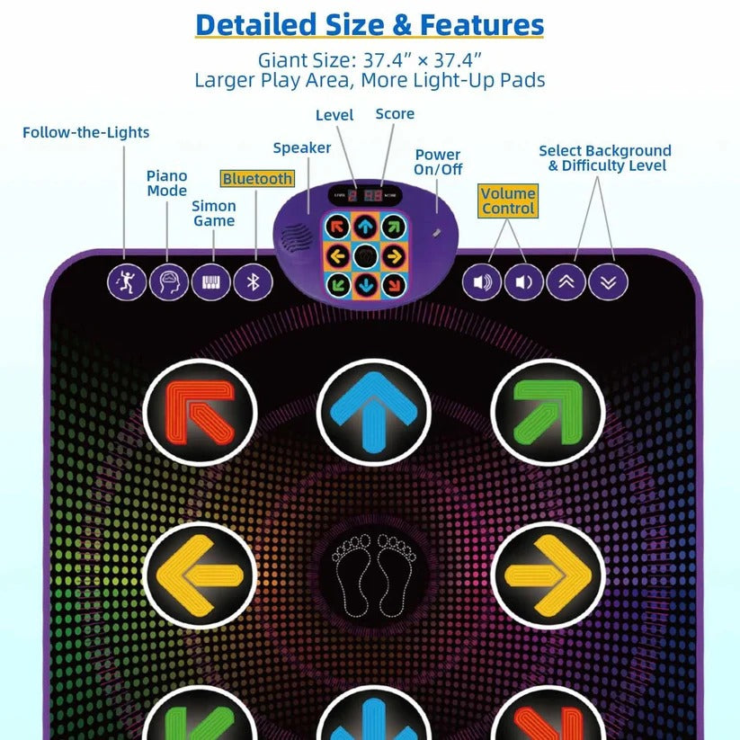 Interactive Dance Mat with 9 Light Up Squares and 4 Game Modes for Kids