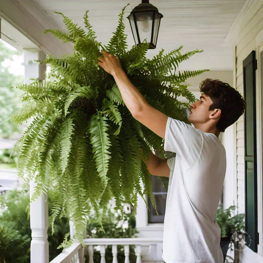 Artificial Boston Fern with UV Resistant Polyethylene and 18 Branches for Indoor Outdoor Use