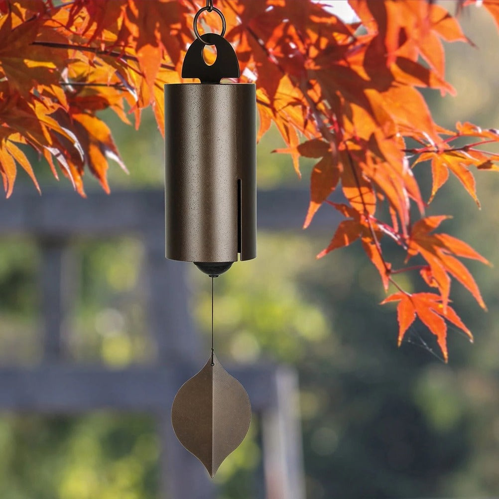 Wind Bell with Dual Chamber Acoustics and Ash Wood Clapper, 12-Inch Hanging