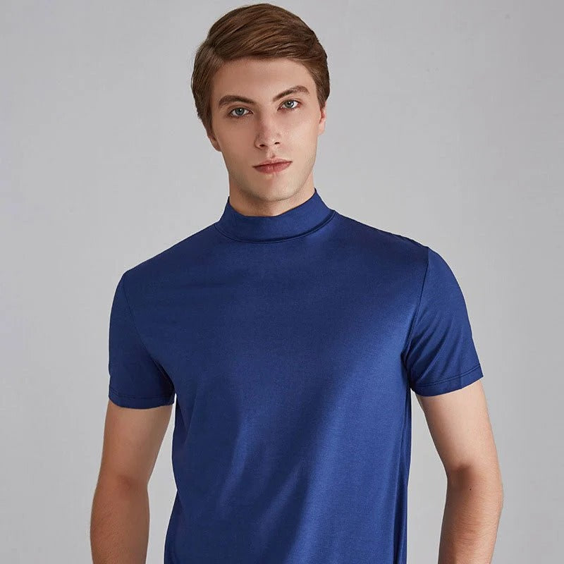 Men's Turtleneck T-Shirt with Cotton Blend and Close Fit, 5 Colors