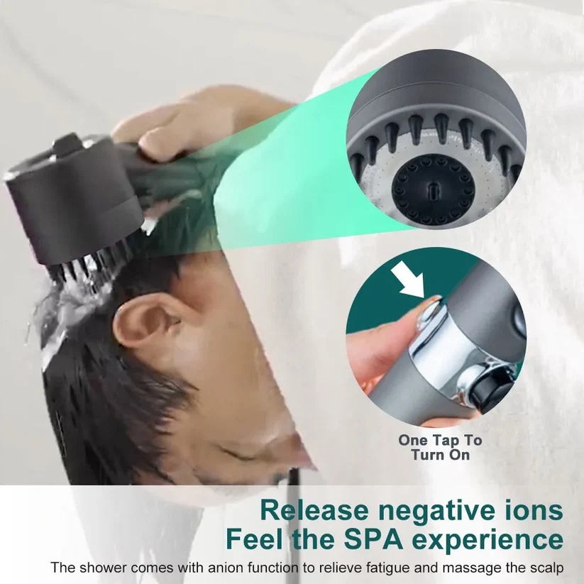 Filtered Shower Head with Laser-Cut Micro Holes and Push-Button Control