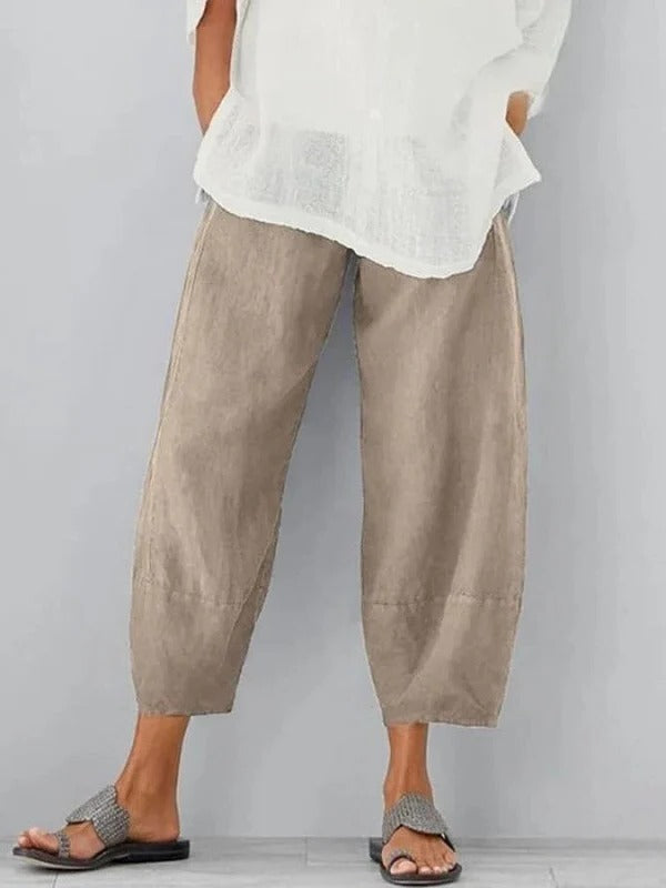 Lightweight Linen Pants with Adjustable Waist and Straight Leg Cut