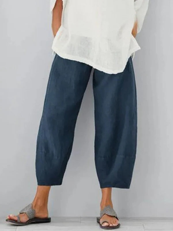 Lightweight Linen Pants with Adjustable Waist and Straight Leg Cut
