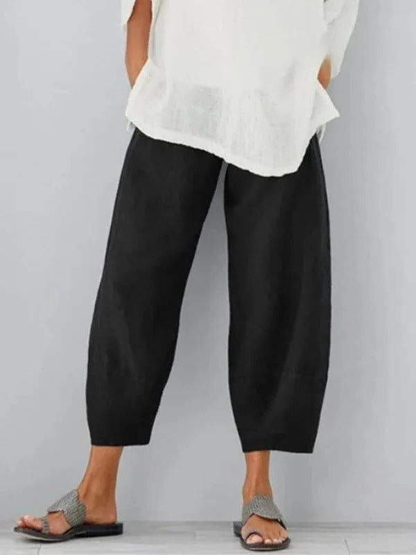 Lightweight Linen Pants with Adjustable Waist and Straight Leg Cut