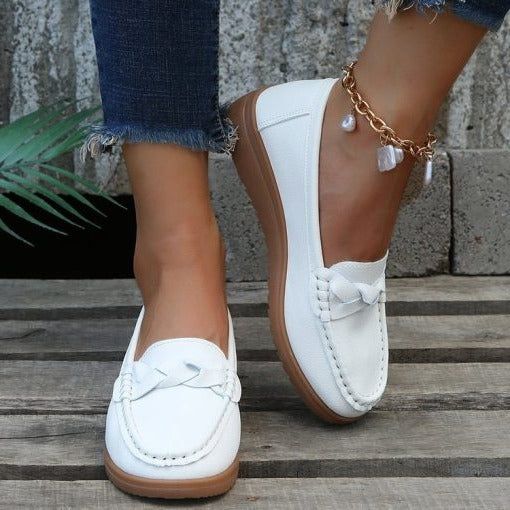 Women's Leather Loafers with Arch Support and Wide Toe Box, Slip Resistant Sole