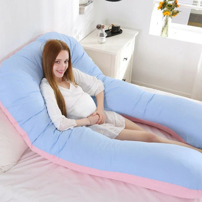 Full Length Body Pillow with Curved Spine Support and Cotton Fiber Fill