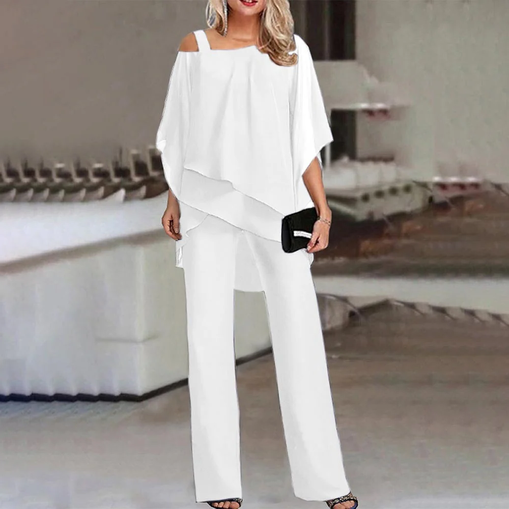 Women's Cold Shoulder Top and Long Trousers Set with Versatile Styling
