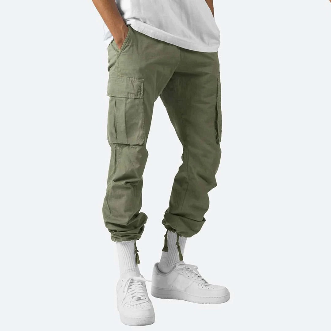 Men's Cargo Pants with Multiple Thigh Pockets and Stretch Fabric