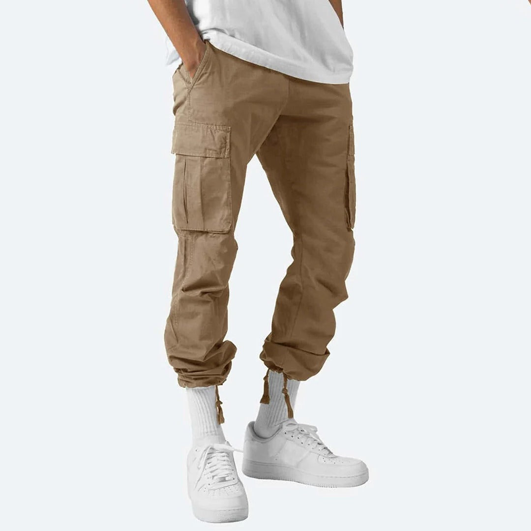 Men's Cargo Pants with Multiple Thigh Pockets and Stretch Fabric