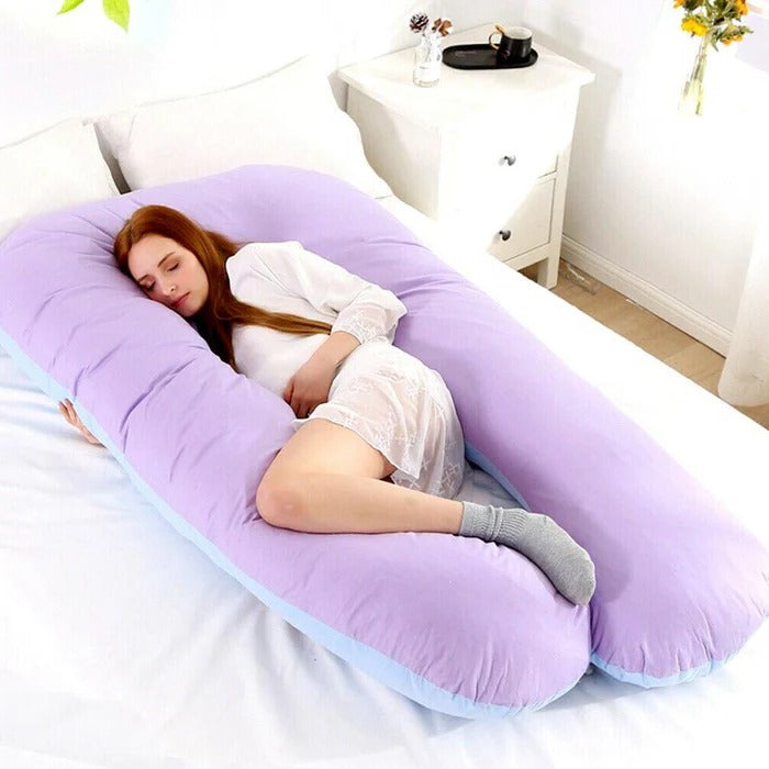 Full Length Body Pillow with Curved Spine Support and Cotton Fiber Fill