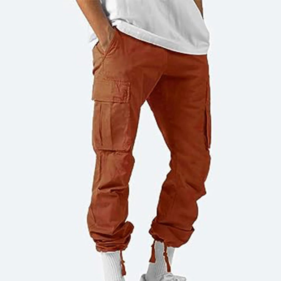Men's Cargo Pants with Multiple Thigh Pockets and Stretch Fabric