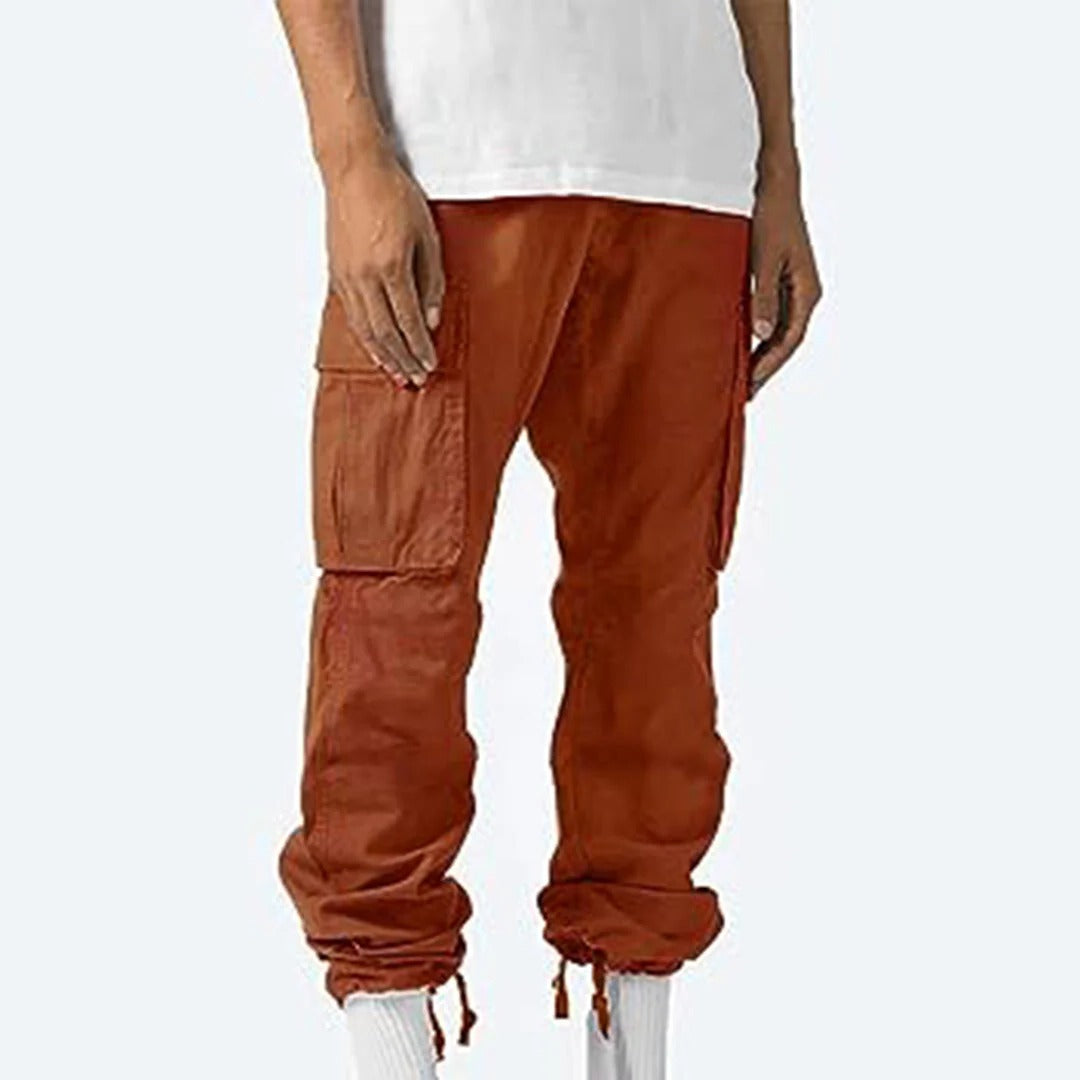Men's Cargo Pants with Multiple Thigh Pockets and Stretch Fabric