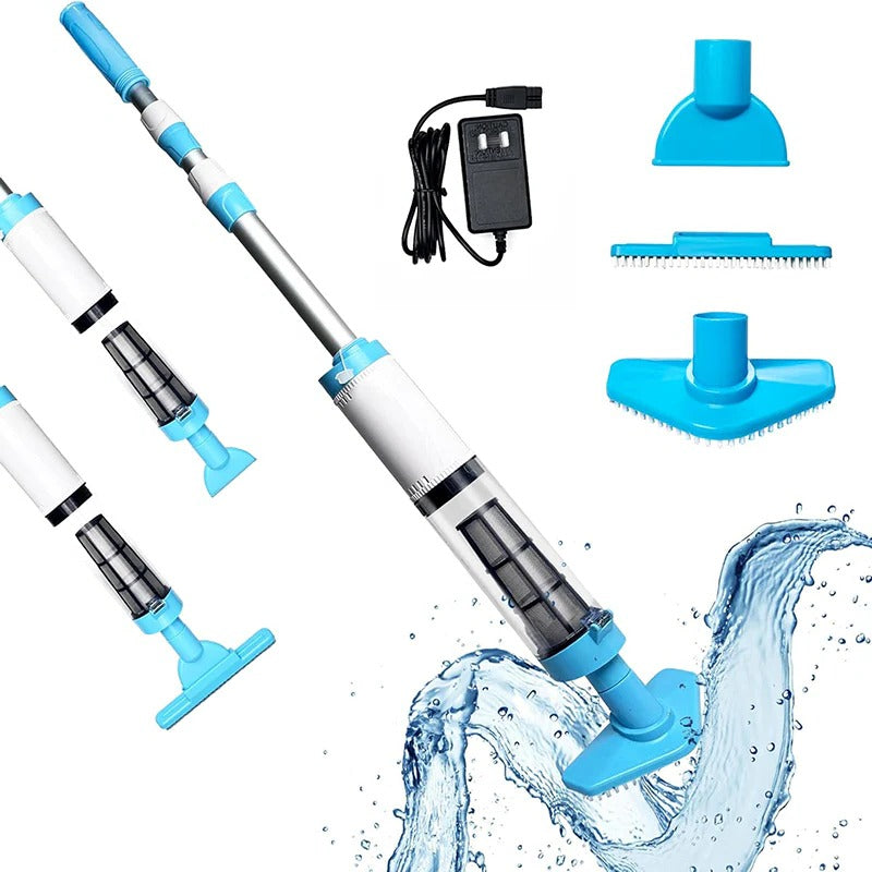 Cordless Pool Cleaner with Adjustable Pole and Three Interchangeable Brush Heads, 90-Minute Runtime