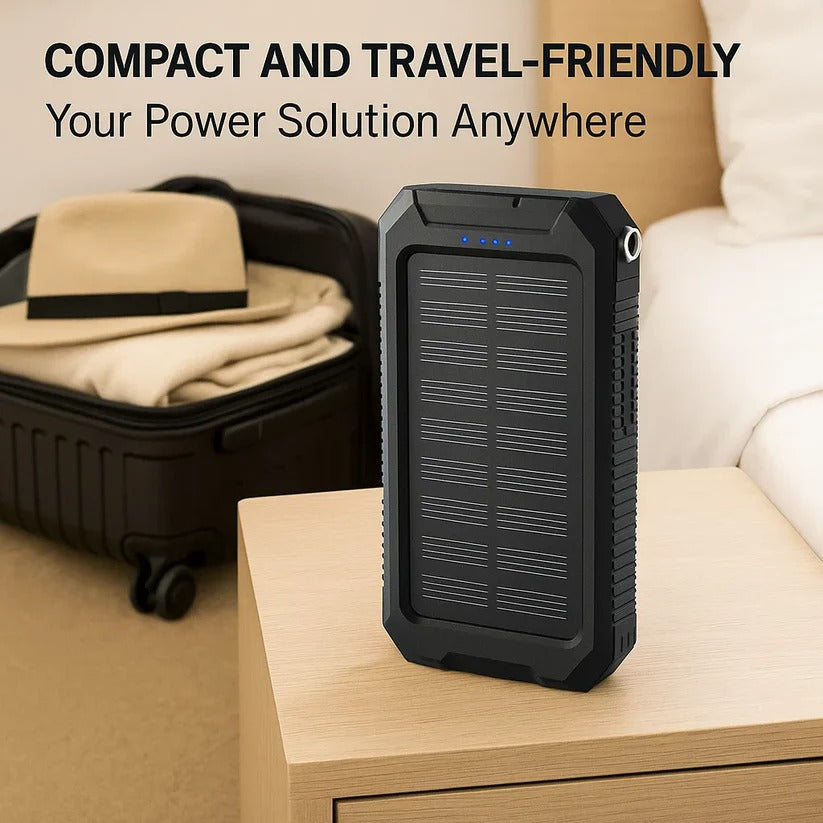 Solar Power Bank 500000mAh with Dual USB Ports and LED Flashlight, IP44 Waterproof