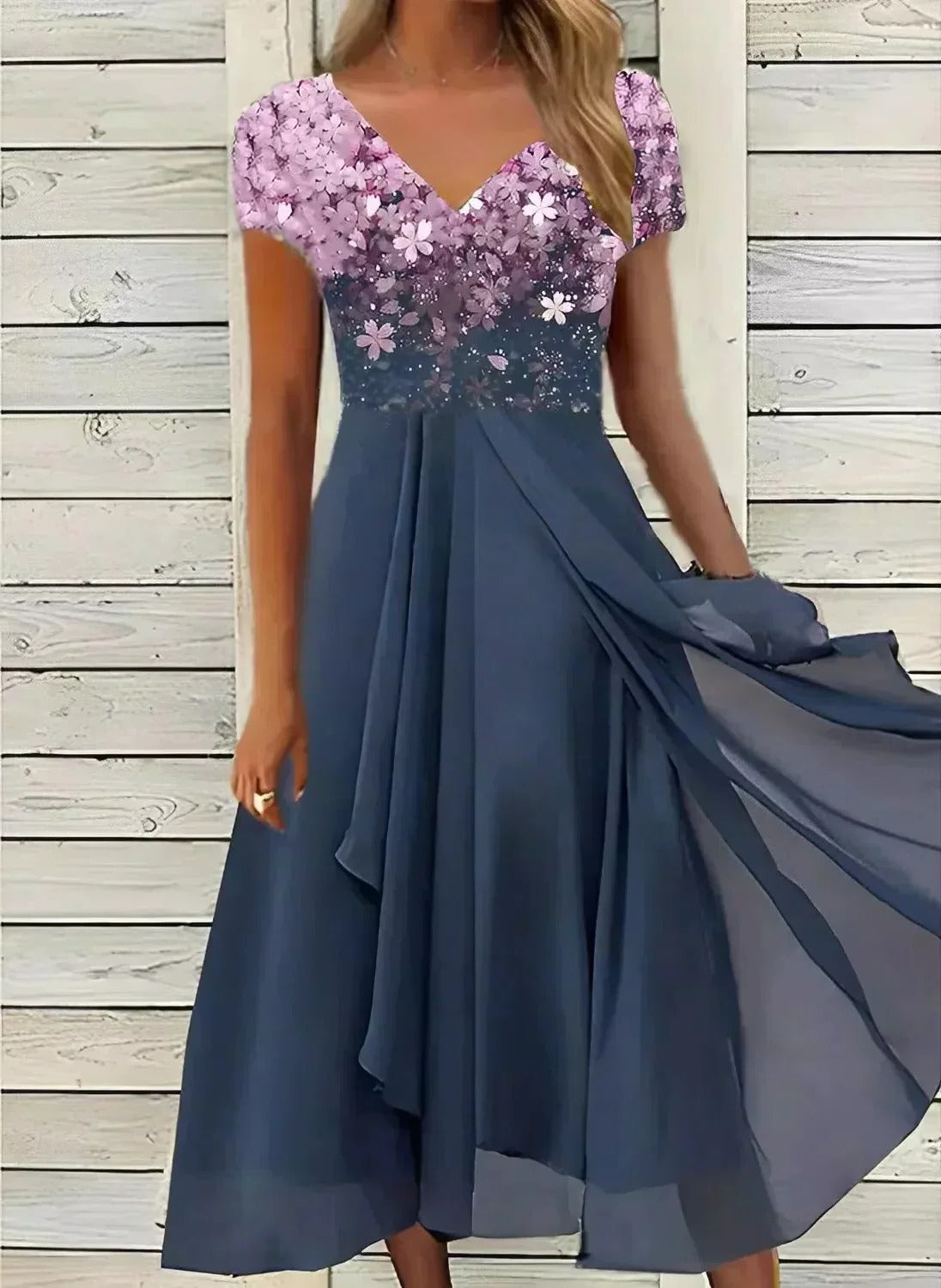 Lightweight Chiffon Dress with Flowing Silhouette and Wrinkle Resistant Fabric