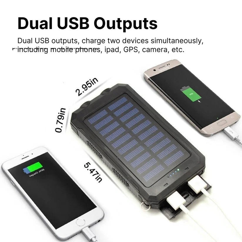 Solar Power Bank 500000mAh with Dual USB Ports and LED Flashlight, IP44 Waterproof