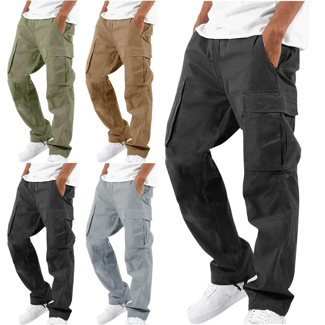 Men's Cargo Pants with Multiple Thigh Pockets and Stretch Fabric