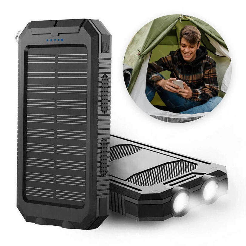 Solar Power Bank 500000mAh with Dual USB Ports and LED Flashlight, IP44 Waterproof