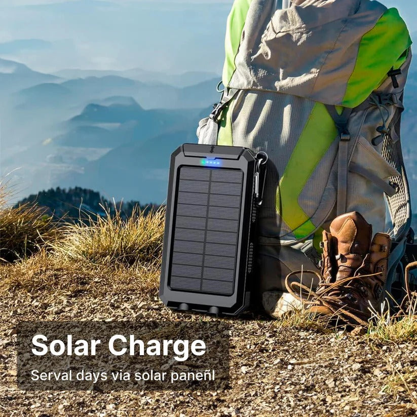 Solar Power Bank 500000mAh with Dual USB Ports and LED Flashlight, IP44 Waterproof