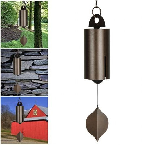 Wind Bell with Dual Chamber Acoustics and Ash Wood Clapper, 12-Inch Hanging