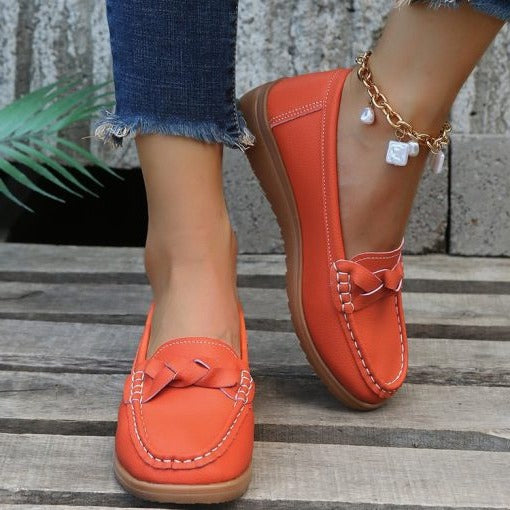 Women's Leather Loafers with Arch Support and Wide Toe Box, Slip Resistant Sole