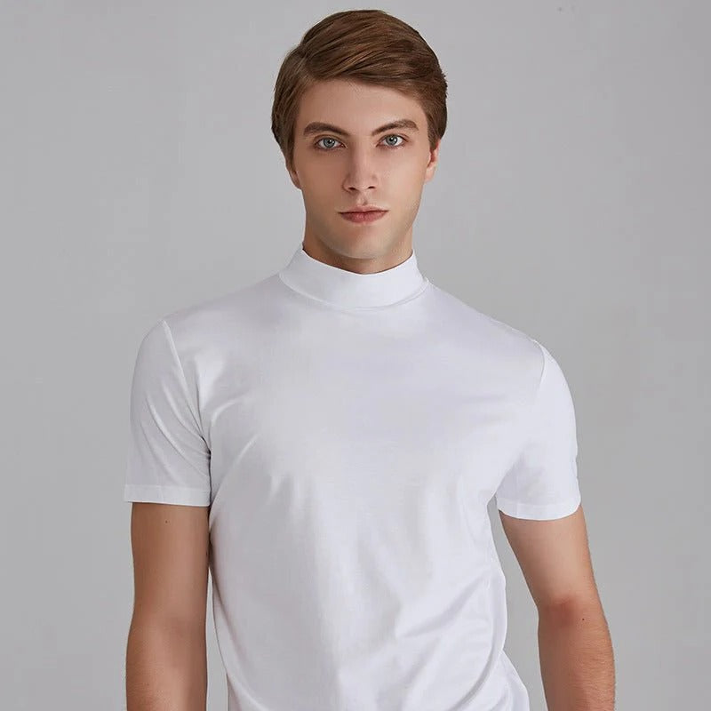 Men's Turtleneck T-Shirt with Cotton Blend and Close Fit, 5 Colors