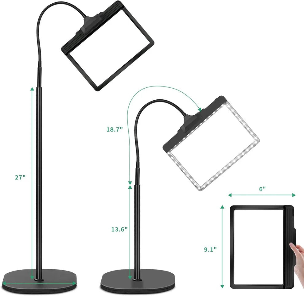 Floor Magnifying Lamp with 3X Lens and 12 LED Bulbs, 8x10 Viewing Area