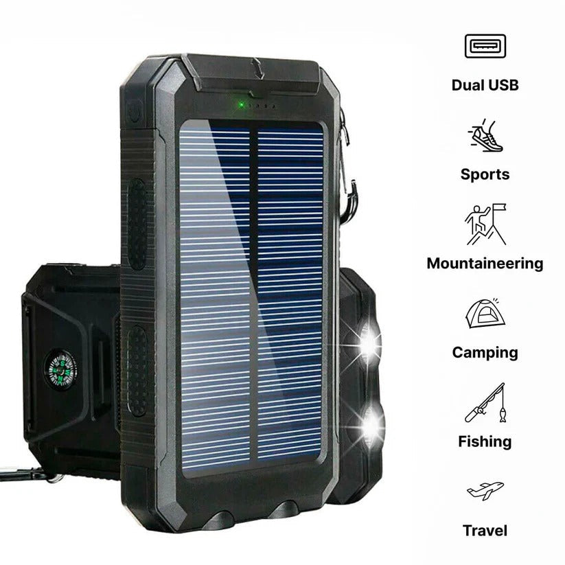 Solar Power Bank 500000mAh with Dual USB Ports and LED Flashlight, IP44 Waterproof