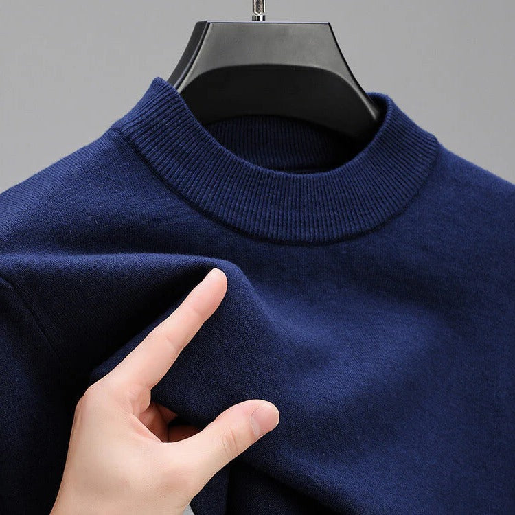 Men's Cashmere Pullover Sweater with Natural Drape and Structured Hem