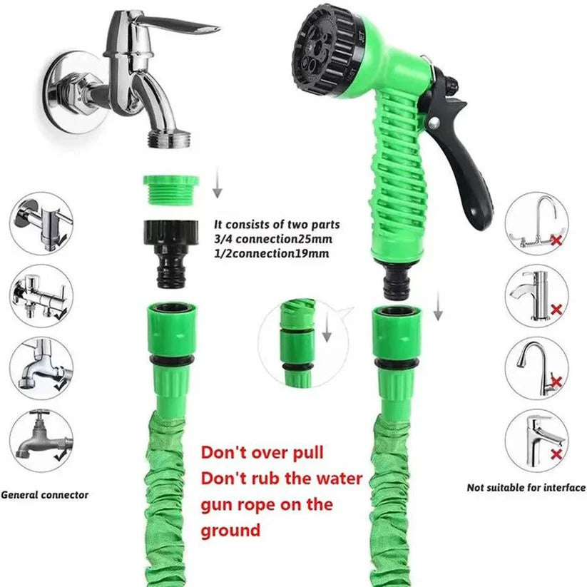 Expandable Garden Hose with Seven Spray Patterns and Flow Control Lever