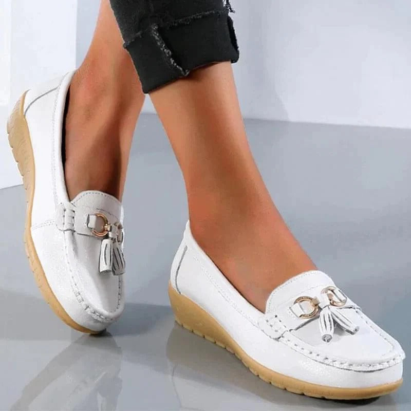 Leather Loafers with Ergonomic Insole and Arch Support for Women