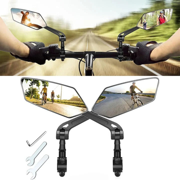 Adjustable Handlebar Mirrors for Bikes with 360 Degree Rotation and Flat HD Glass, 2 Pack