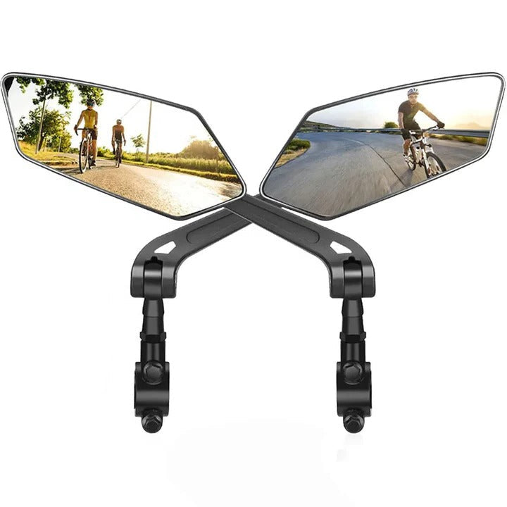 Adjustable Handlebar Mirrors for Bikes with 360 Degree Rotation and Flat HD Glass, 2 Pack
