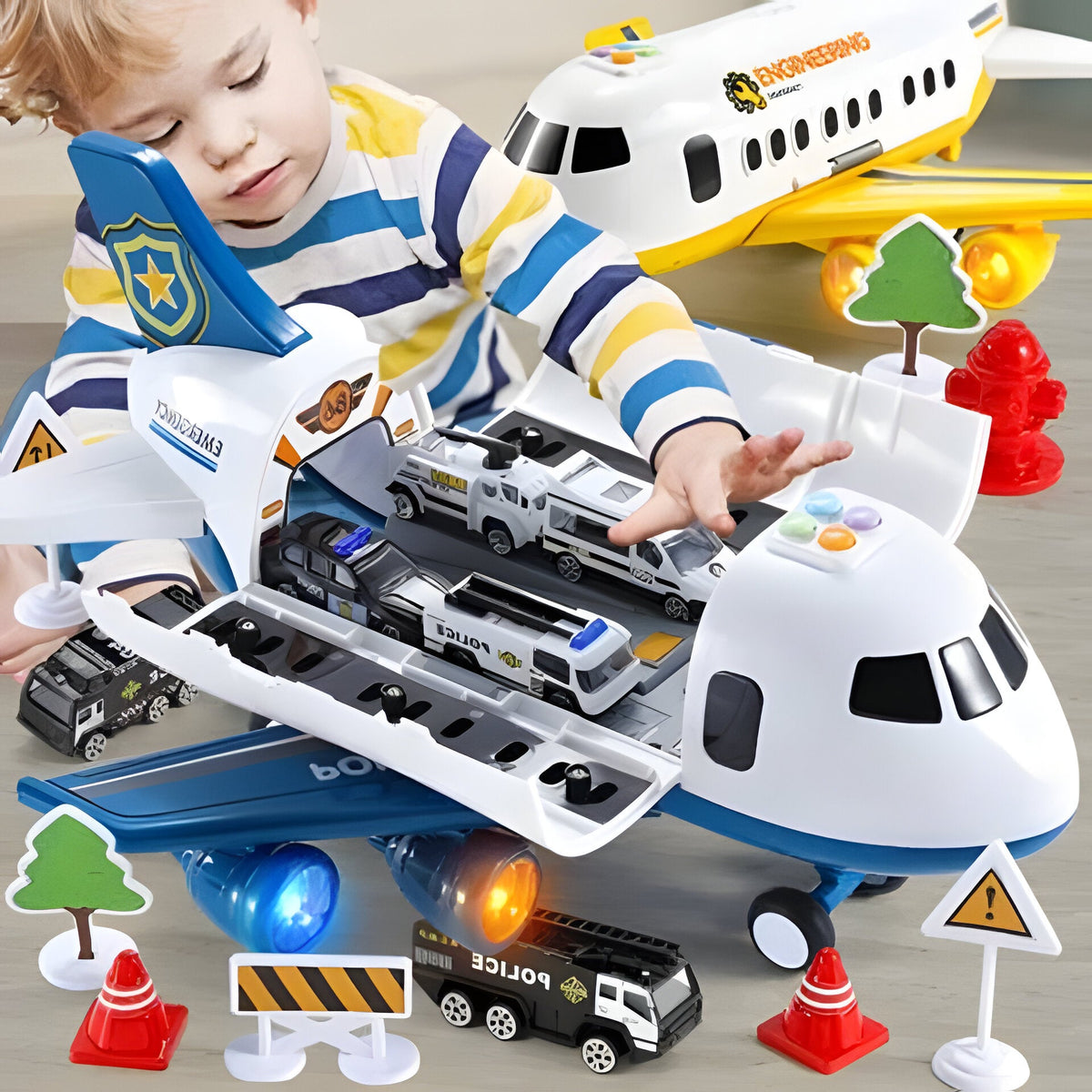 Friction Powered Airplane with Light and Sound Effects, 20-Piece Set for Ages 3-12