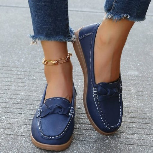 Women's Leather Loafers with Arch Support and Wide Toe Box, Slip Resistant Sole