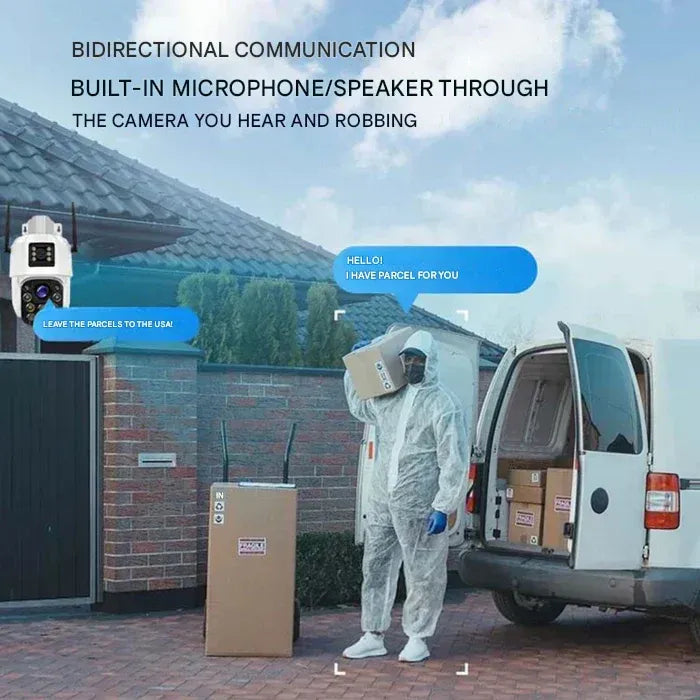 4K Wireless Security Camera with Dual Lens 10X Zoom and 360 Degree Rotation, Solar Powered