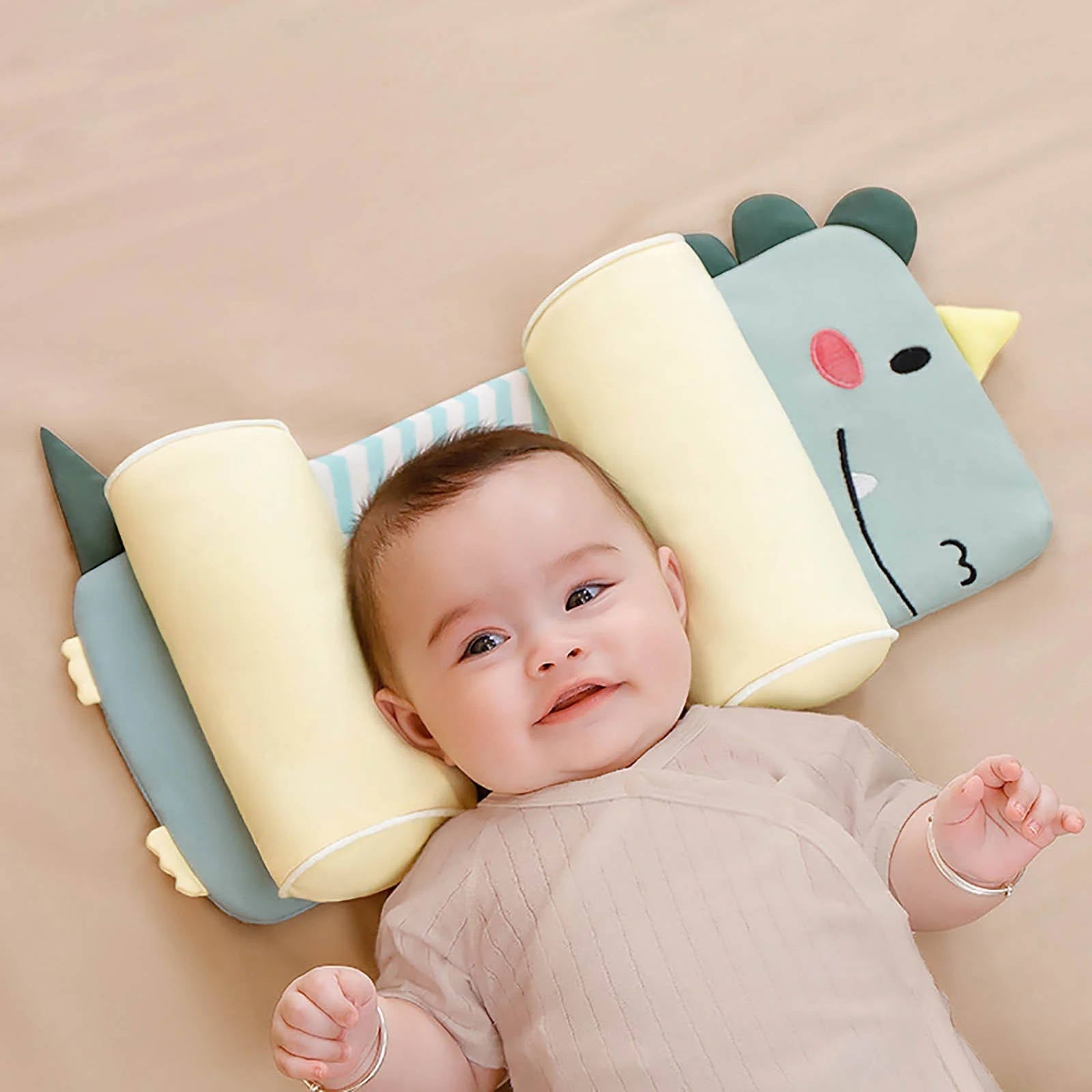 Adjustable Baby Head Pillow with Buckwheat Husk Core and Removable Cotton Cover for Newborns 0-3 Years