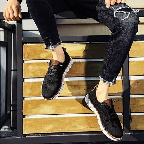 Lightweight Dress Shoes with Wide Toe Box and Breathable Knit Upper, Slip-On Design