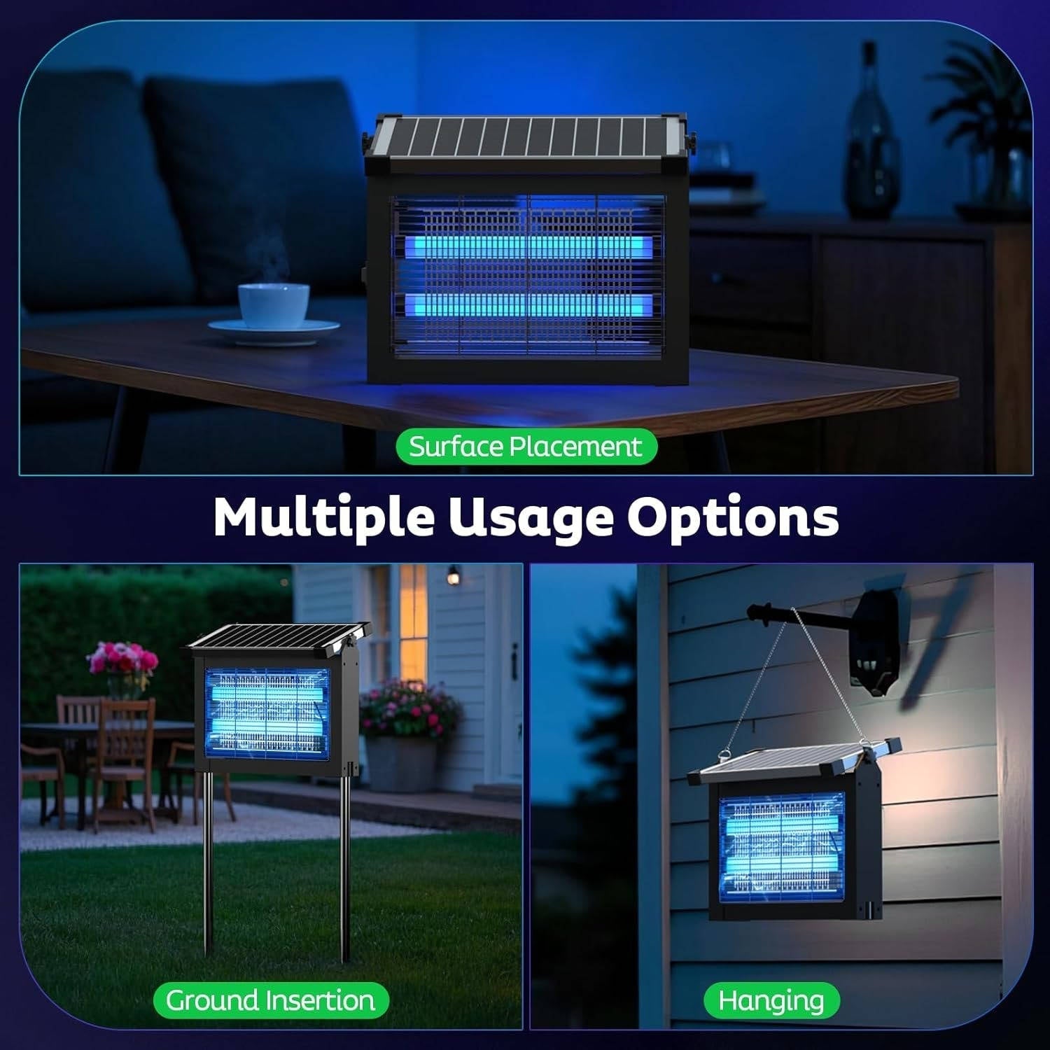 Solar-Powered Mosquito Zapper with LED Attraction and 4500V Electric Grid for 3500 Sq.ft