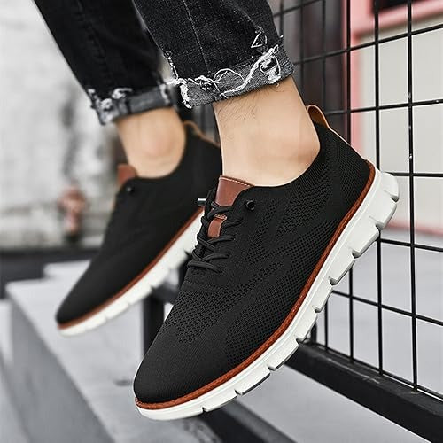 Lightweight Dress Shoes with Wide Toe Box and Breathable Knit Upper, Slip-On Design