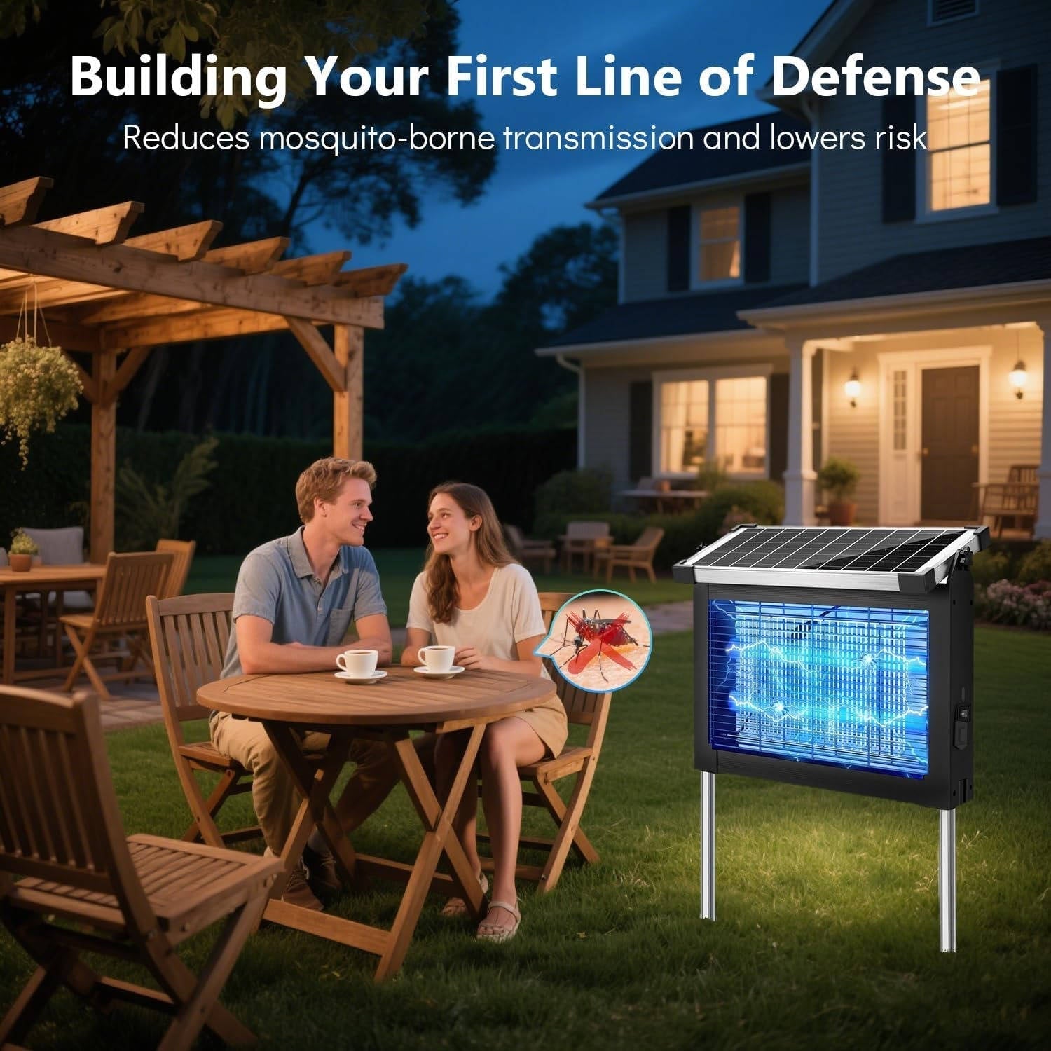 Solar-Powered Mosquito Zapper with LED Attraction and 4500V Electric Grid for 3500 Sq.ft
