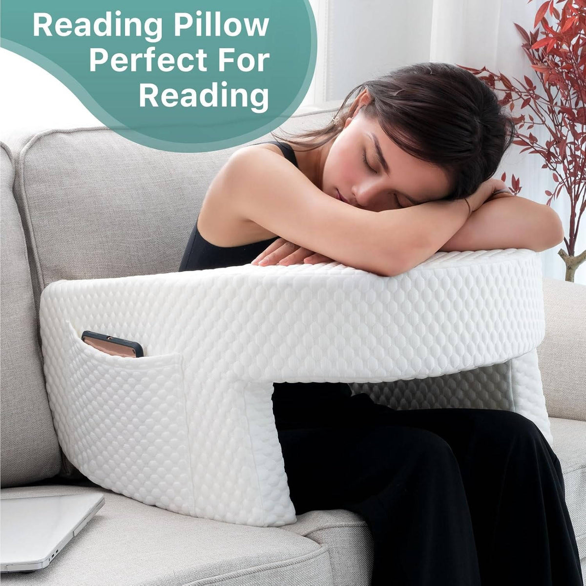 U Shaped Memory Foam Pillow with Side Pockets and Breathable Knit Cover