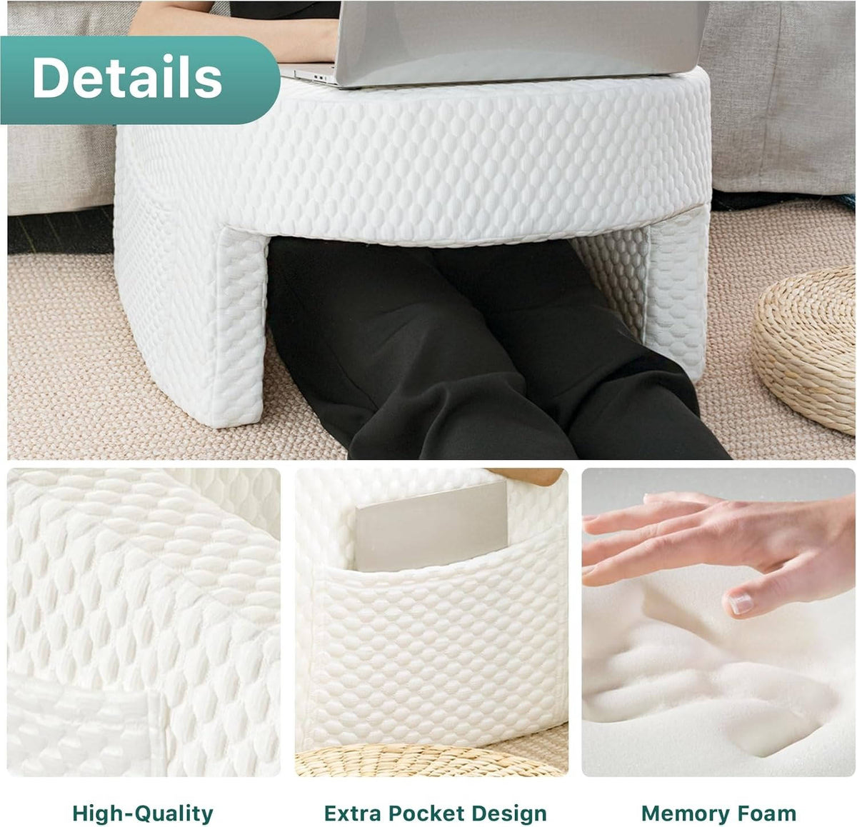 U Shaped Memory Foam Pillow with Side Pockets and Breathable Knit Cover